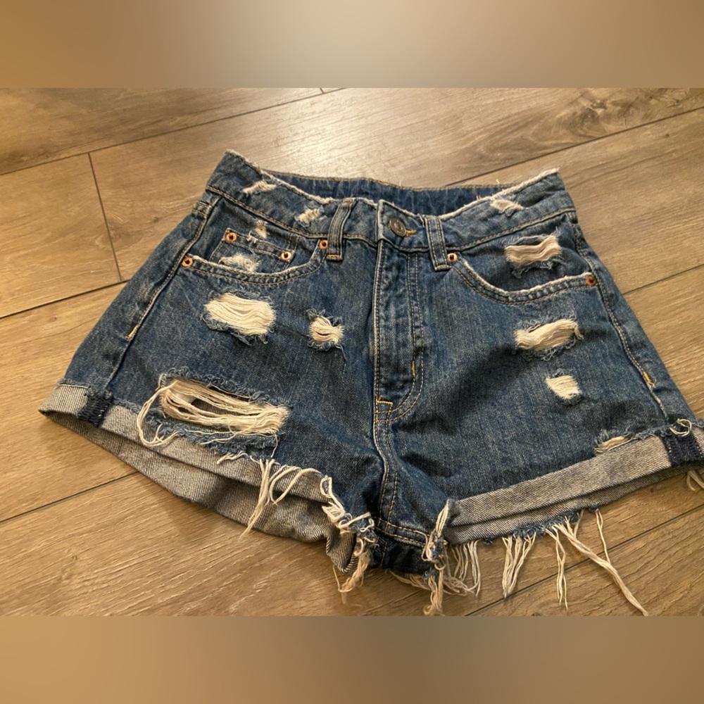 Divided Blue Distressed Jean Shorts
